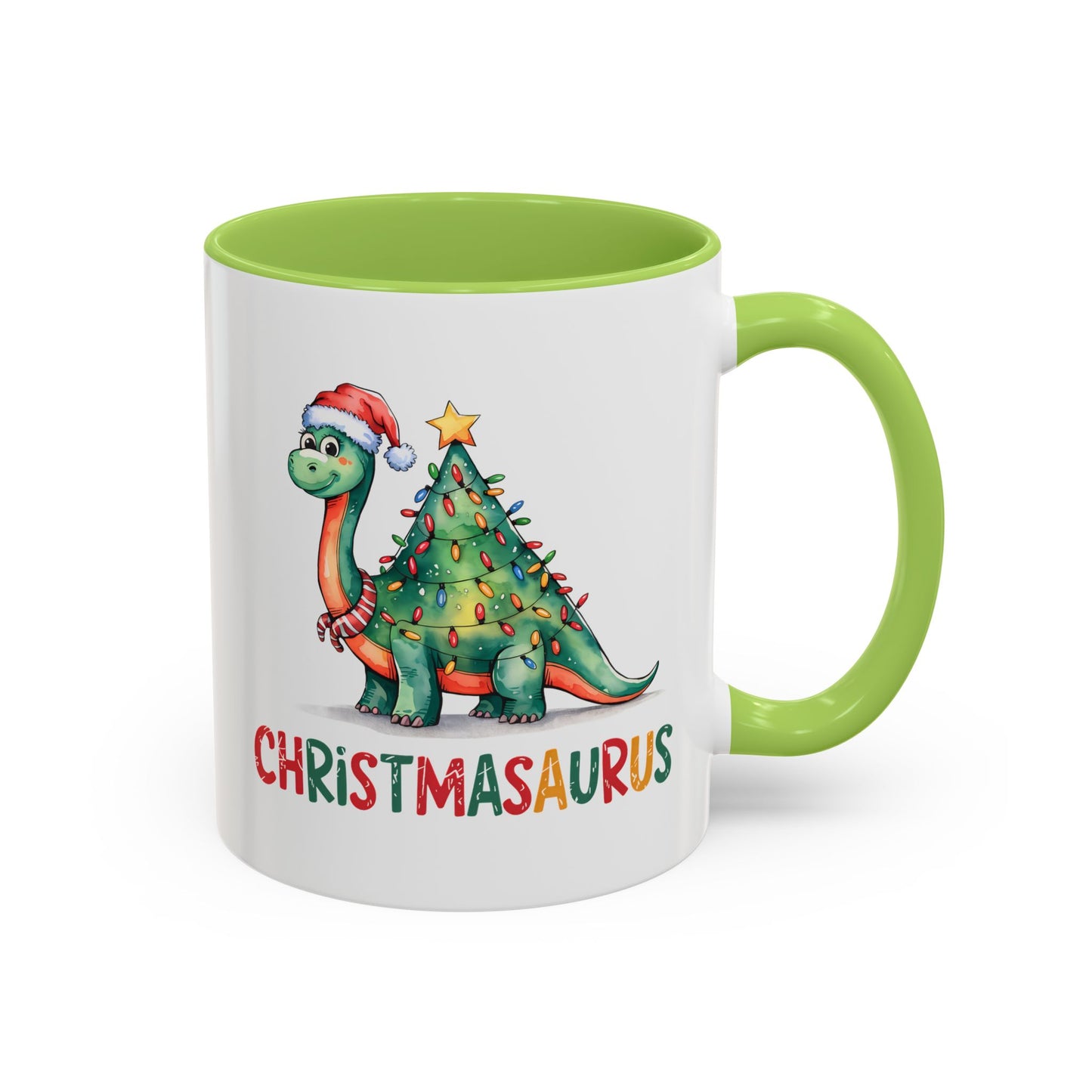 Christmasaurus Accent Coffee Mug — Festive Dino Holiday Coffee Cup (11/15oz)