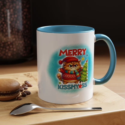 Merry Kissmyass Cat Coffee Mug — Funny Christmas Accent Mug (11/15oz)
