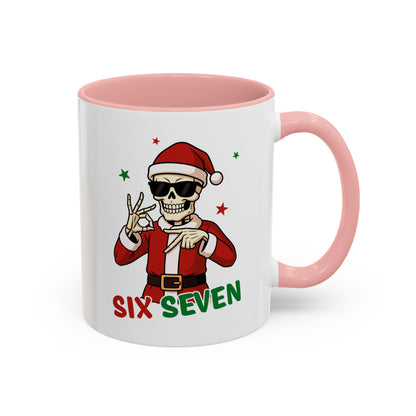 Christmas Skull Coffee Mug – 'Six Seven' Festive Santa Skull Accent Mug (11/15 oz)
