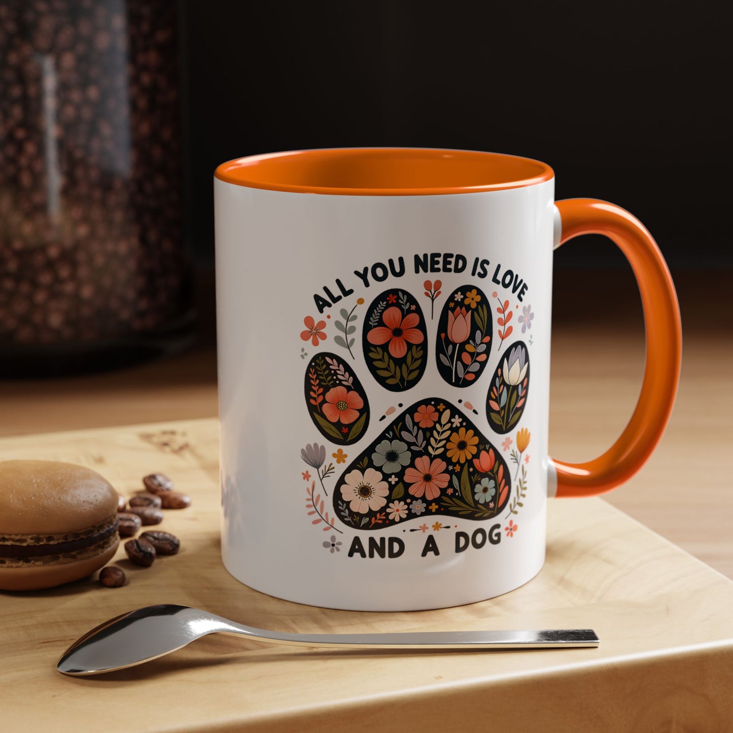 All You Need Is Love and a Dog Floral Paw Coffee Mug (11/15oz)