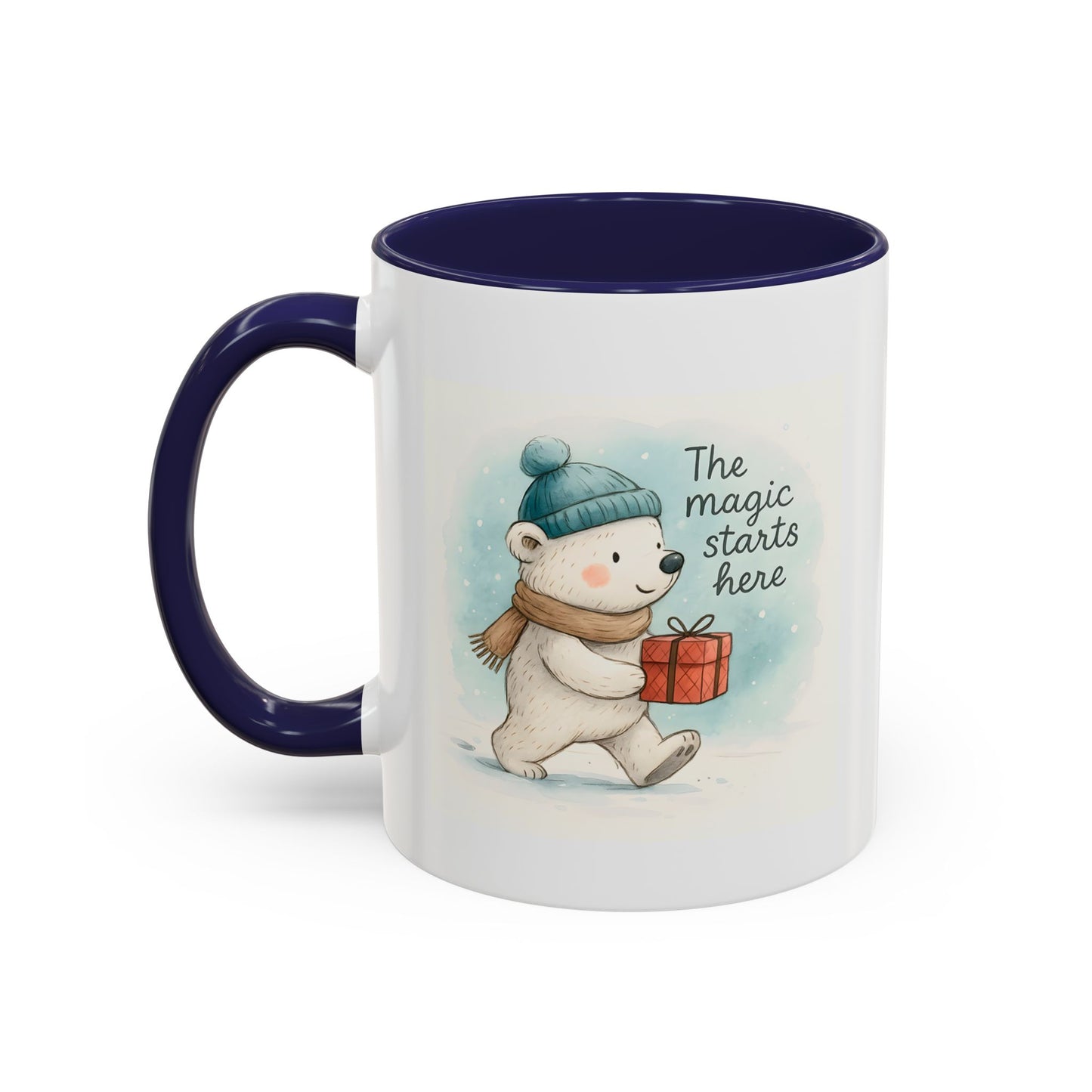 Holiday Polar Bear Coffee Mug — The Magic Starts Here Accent Christmas Mug