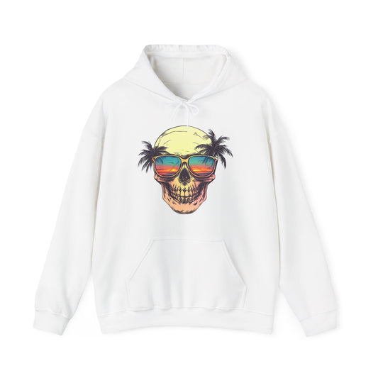 Tropical Skull Hoodie — Sunset Palm Sunglasses Graphic Hooded Sweatshirt