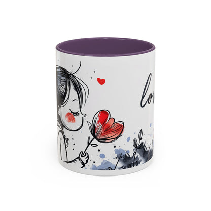 Cute Love Girl Mug – Romantic Flower Illustration Coffee Cup