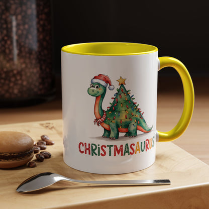 Christmasaurus Accent Coffee Mug — Festive Dino Holiday Coffee Cup (11/15oz)
