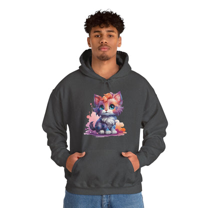 Cute Watercolor Kitten Hoodie — Adorable Colorful Cat Graphic Sweatshirt