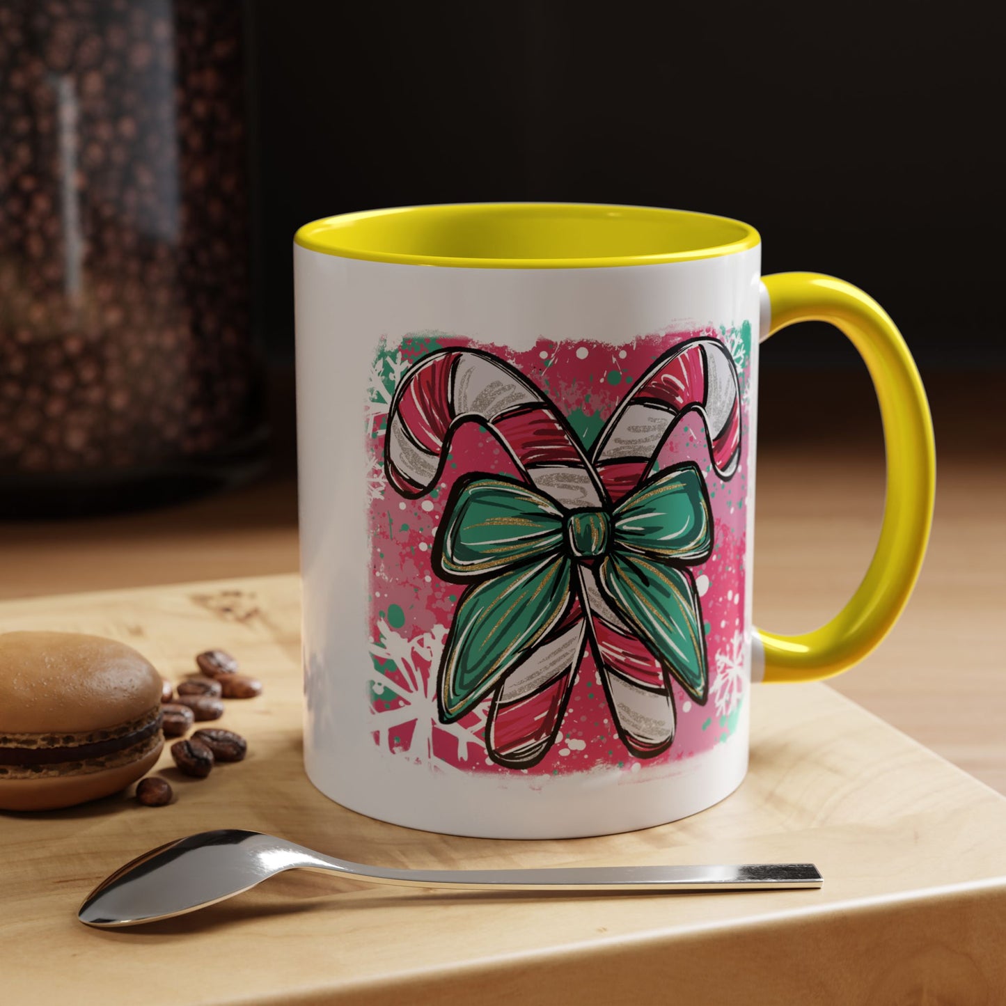 Candy Cane Bow Coffee Mug — Festive Holiday Accent Mug (11/15oz)