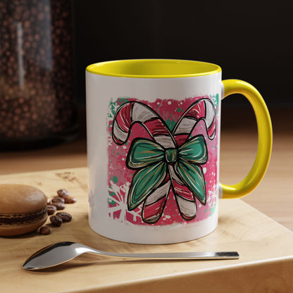 Candy Cane Bow Coffee Mug — Festive Holiday Accent Mug (11/15oz)