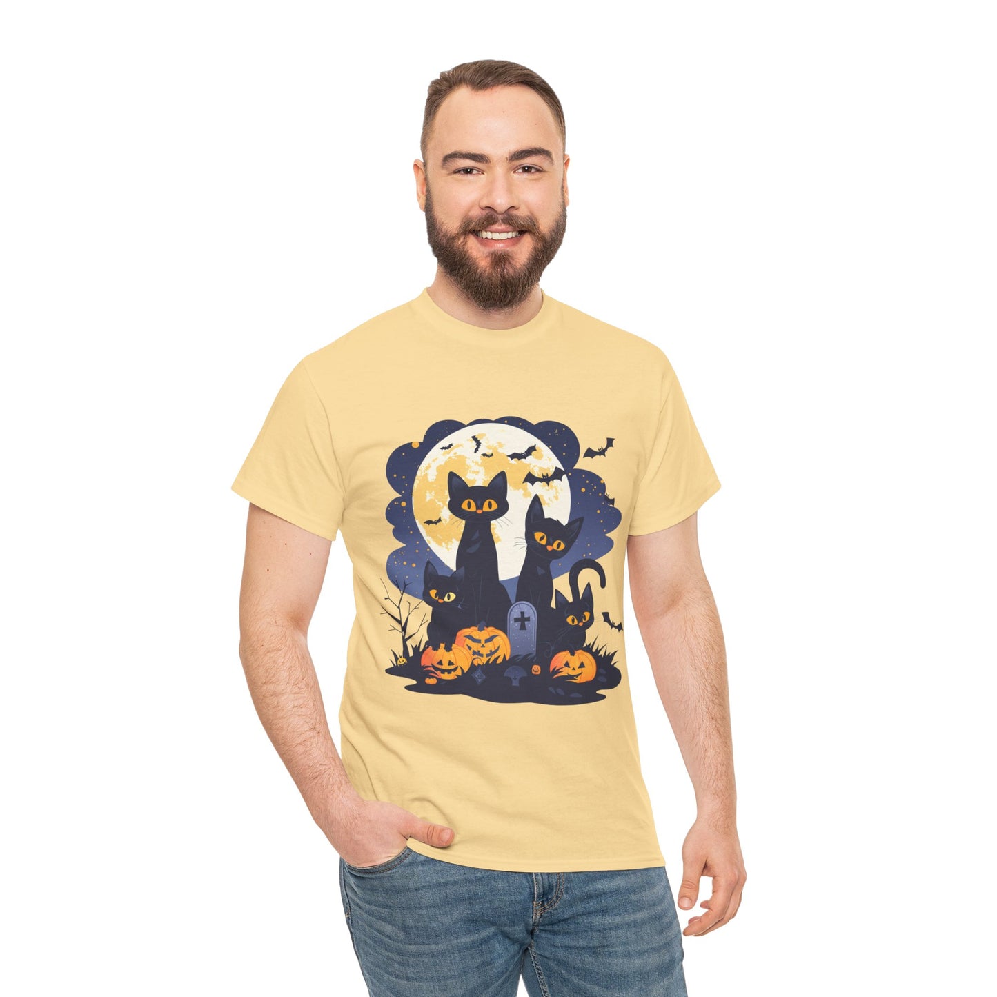 Spooky Cat Halloween Tee, Unisex Cotton T-Shirt, Cats, Halloween Gift