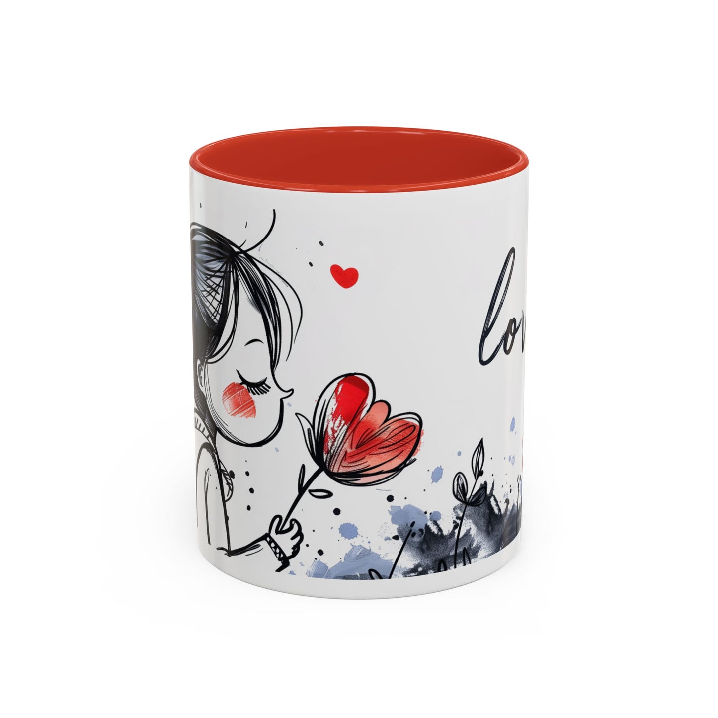 Cute Love Girl Mug – Romantic Flower Illustration Coffee Cup