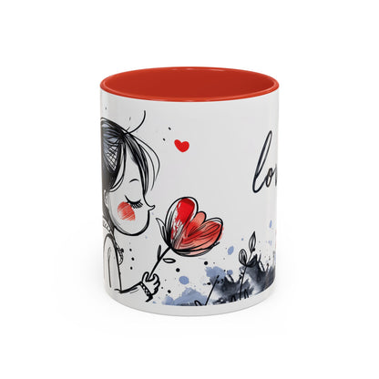 Cute Love Girl Mug – Romantic Flower Illustration Coffee Cup