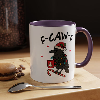 Funny Crow Christmas Mug – F-Caw-F Holiday Crow Cup – Cute Raven Coffee Mug with Lights & Santa Hat