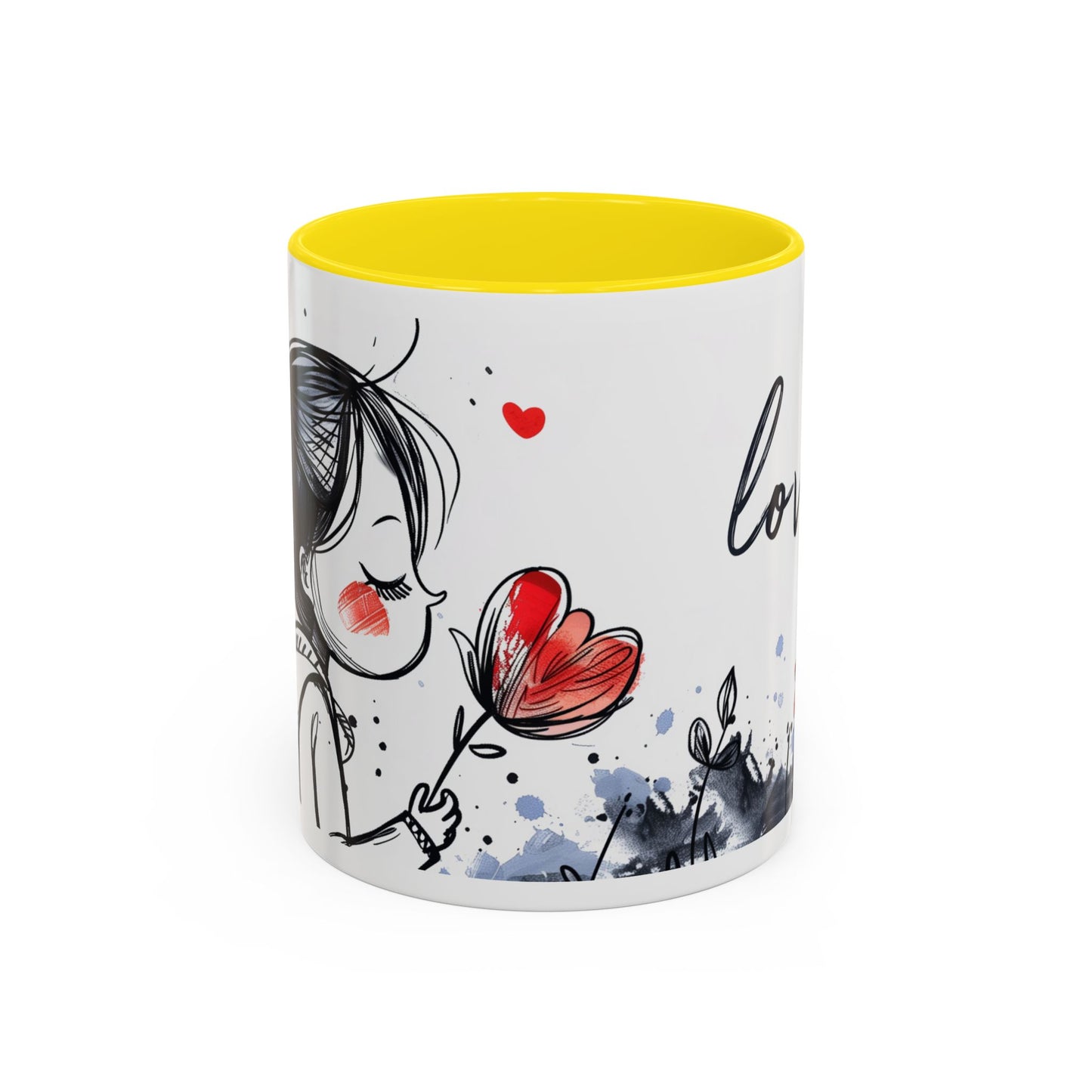 Cute Love Girl Mug – Romantic Flower Illustration Coffee Cup