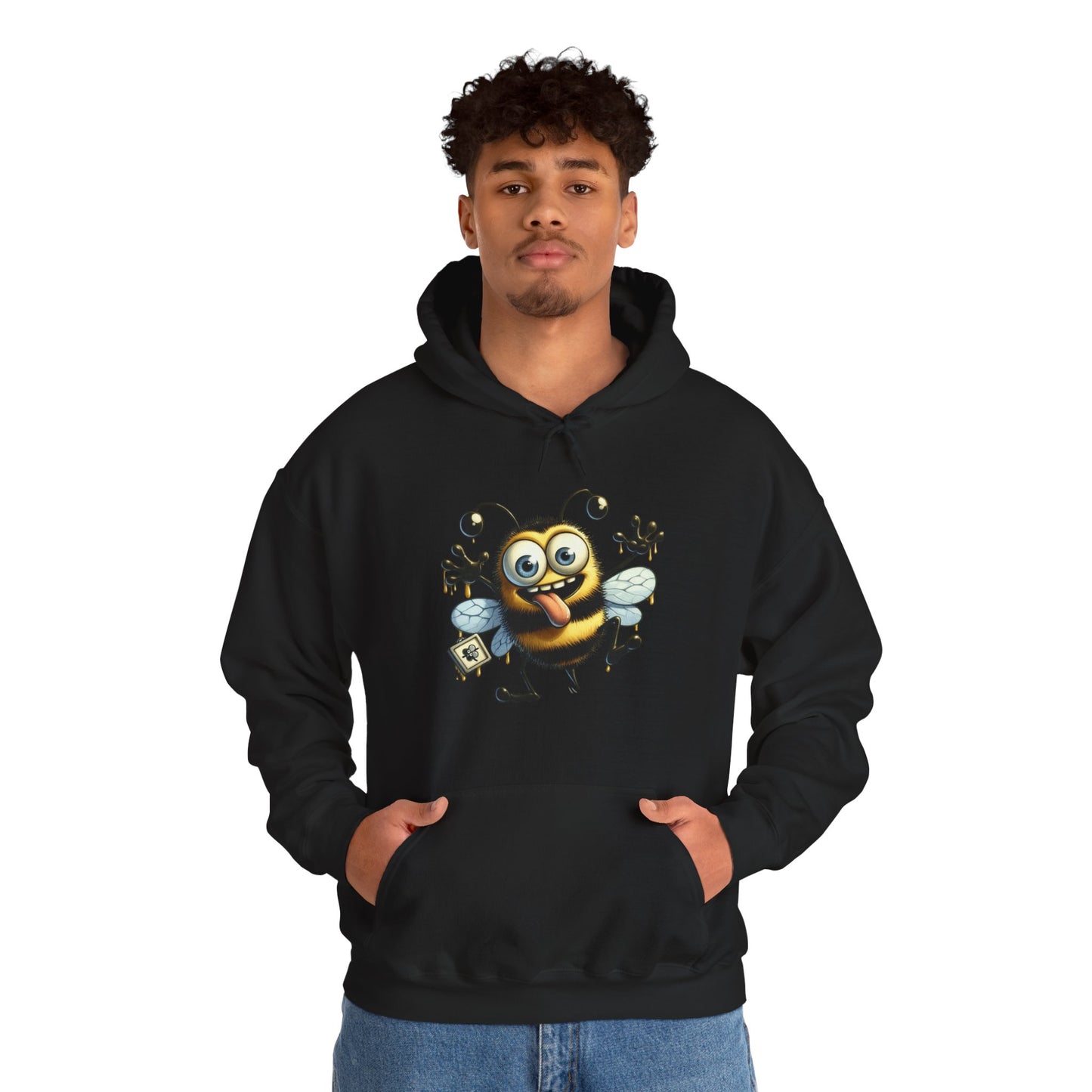 Bee Cartoon Hoodie – Cute Smiling Bee with Honey Jar & Honeycomb Graphic