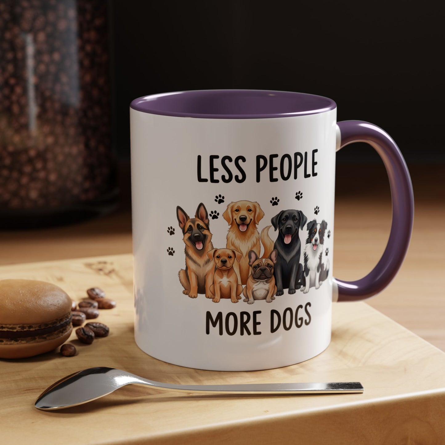 Less People More Dogs Accent Coffee Mug — Cute Multi-Breed Dog Lover Tea Mug (11/15 oz)