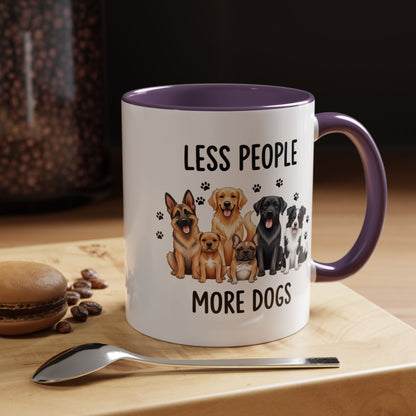 Less People More Dogs Accent Coffee Mug — Cute Multi-Breed Dog Lover Tea Mug (11/15 oz)