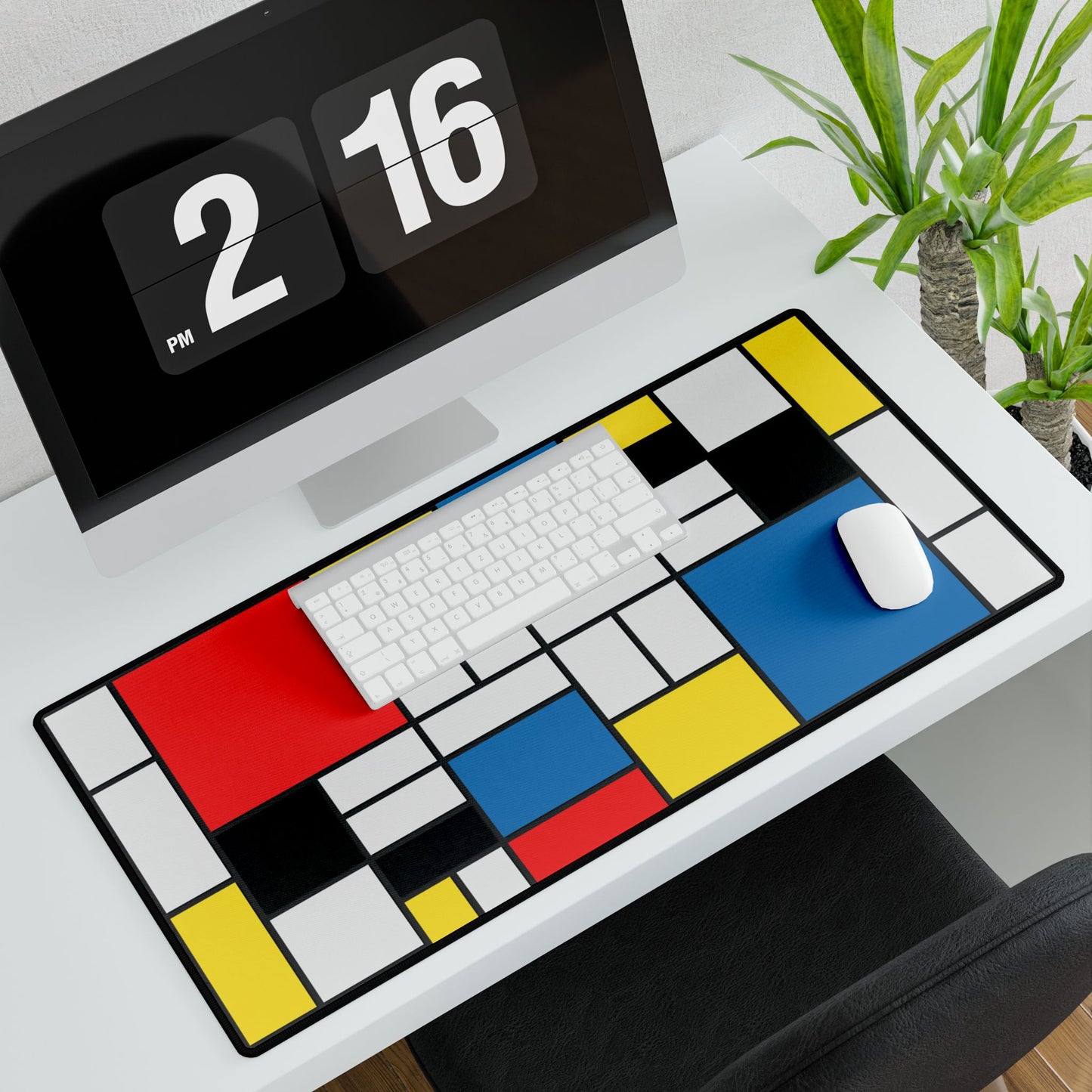 Modern Mondrian Desk Mat — Geometric Red, Blue & Yellow Gaming/Office Mousepad