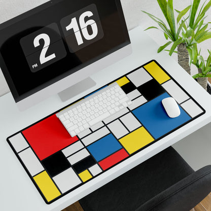 Modern Mondrian Desk Mat — Geometric Red, Blue & Yellow Gaming/Office Mousepad