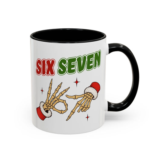 Six Seven Holiday Accent Coffee Mug — Festive Skeleton Hand Christmas New Year Gift (11/15oz)