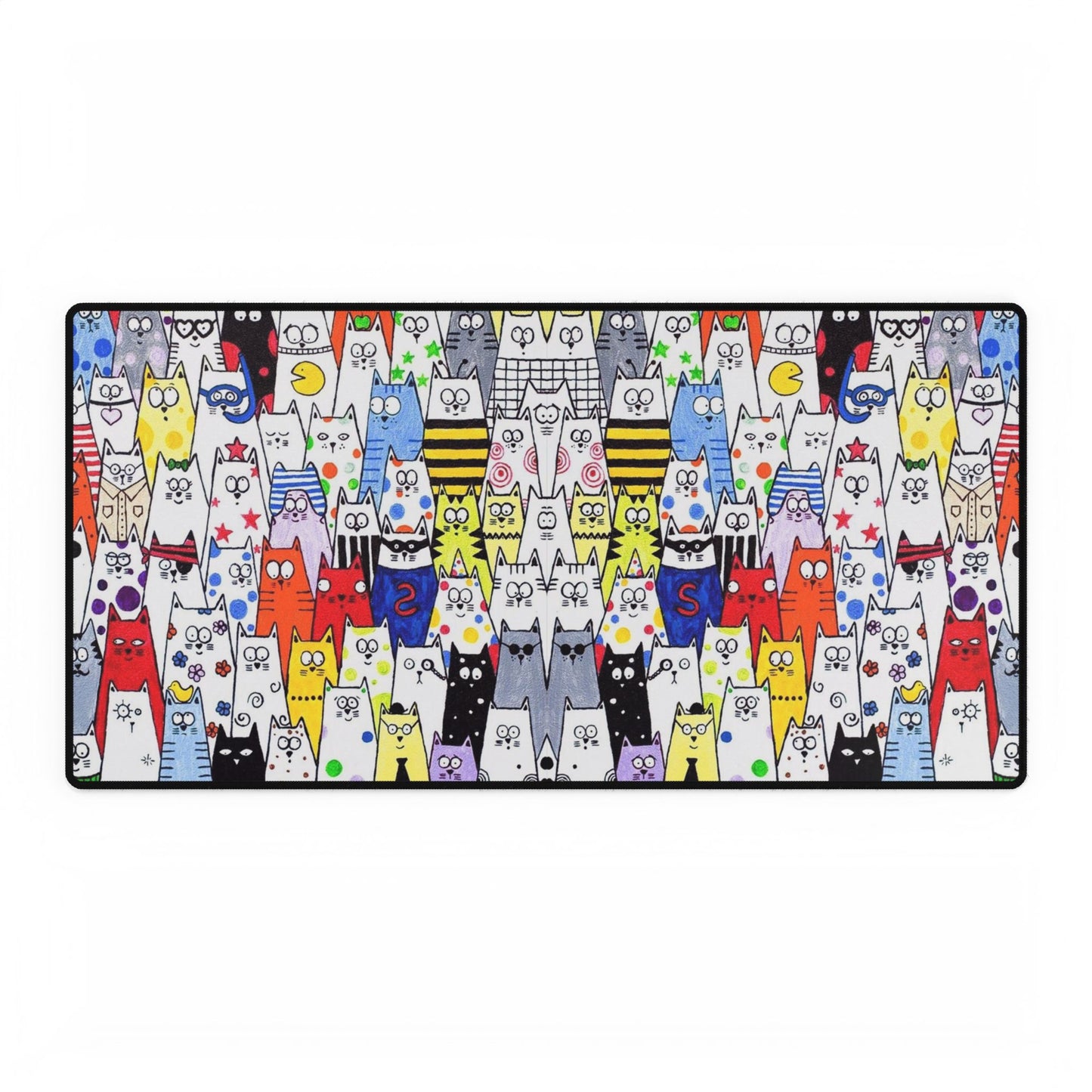 Colorful Cat Crowd Desk Mat — Cute Cartoon Cats Gaming Mouse Pad