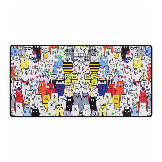 Colorful Cat Crowd Desk Mat — Cute Cartoon Cats Gaming Mouse Pad