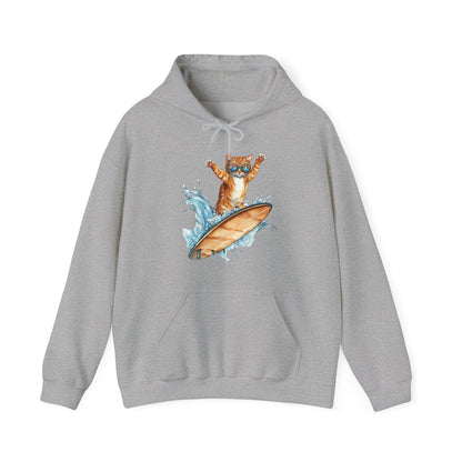 Surfing Cat Hoodie – Cute Surfboard Cat Graphic Pullover