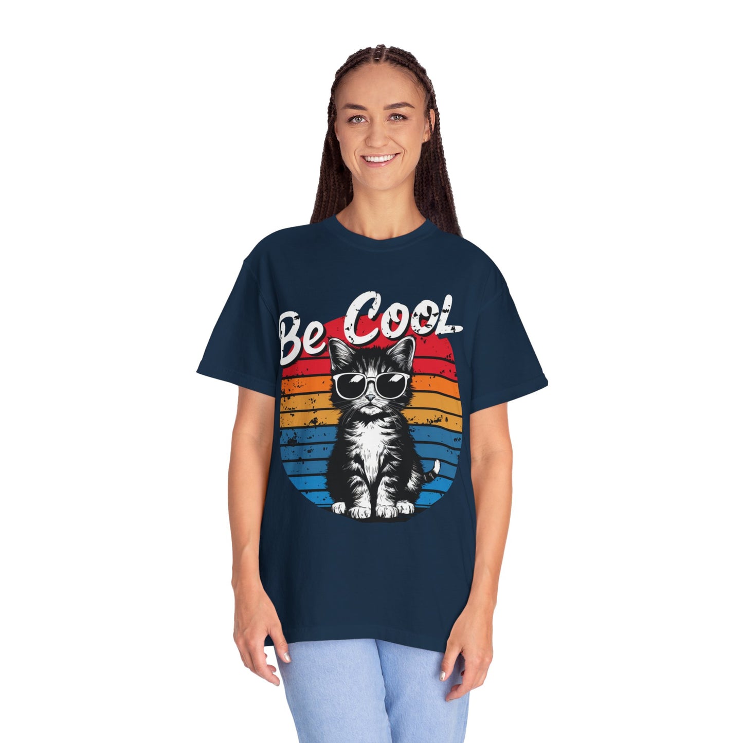 Be Cool Retro Cat Unisex T-Shirt – Vintage 80s Style Graphic Tee for Cat Lovers