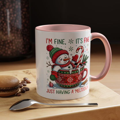 Funny Snowman Christmas Mug – I’m Fine, It’s Fine, Just Having a Meltdown Holiday Cup