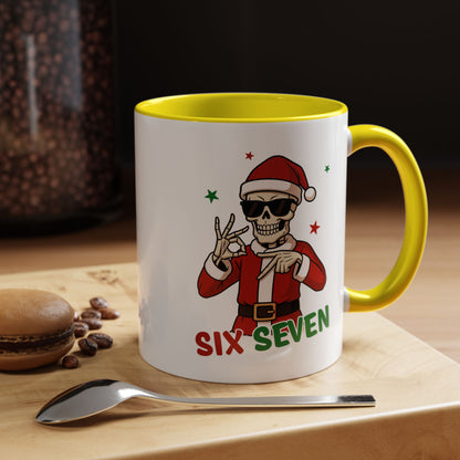 Christmas Skull Coffee Mug – 'Six Seven' Festive Santa Skull Accent Mug (11/15 oz)