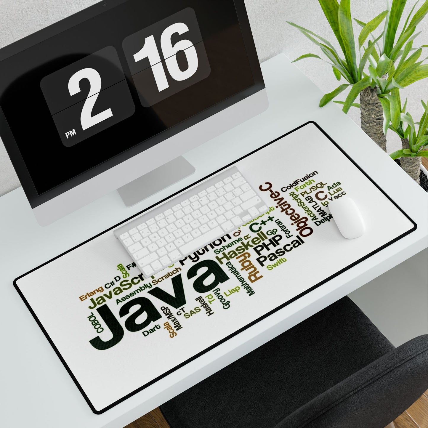 Programming Languages Word Cloud Desk Mat — Java, Python, C++ Keyboard Mouse Pad for Developers