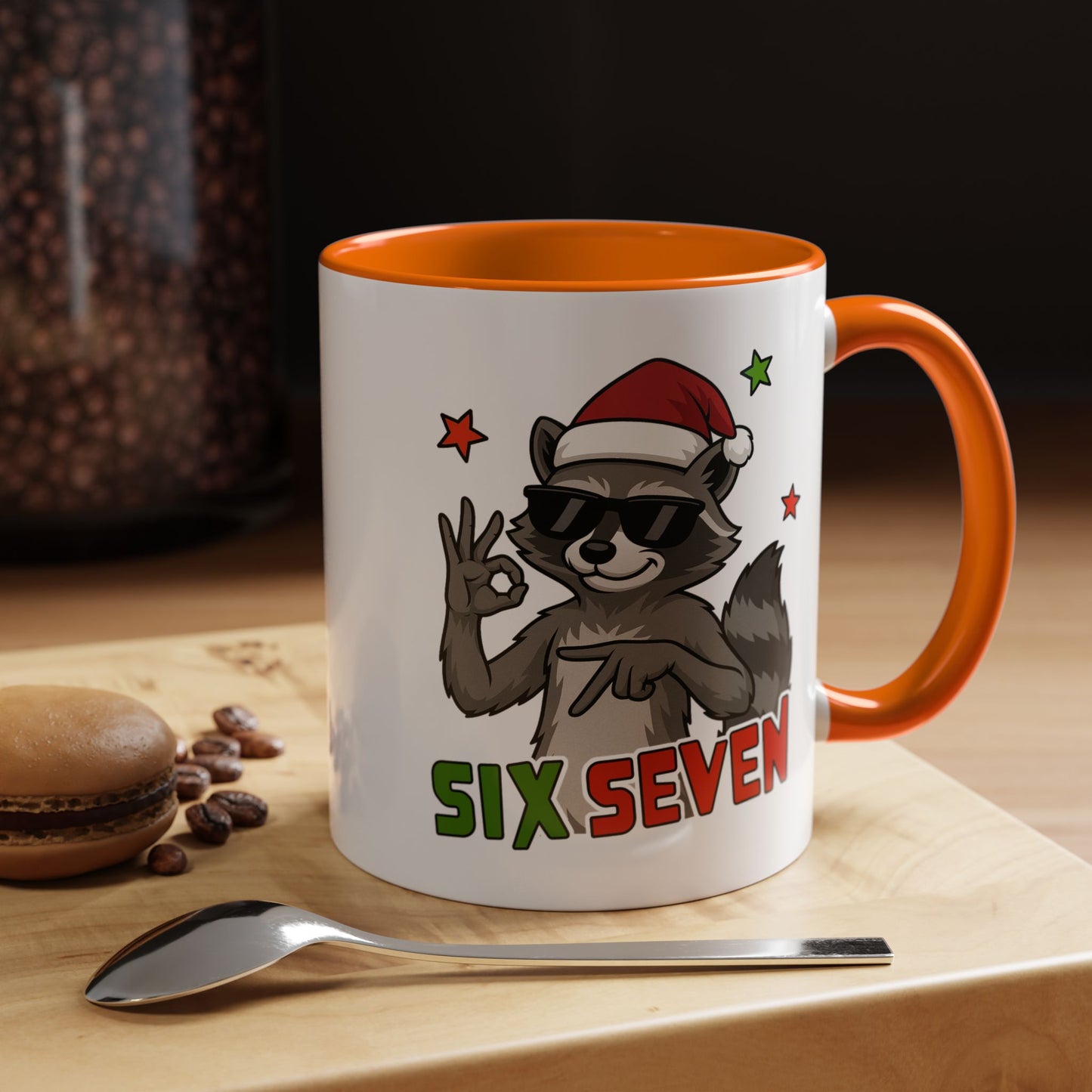 Christmas Raccoon Coffee Mug — 'Six Seven' Holiday Accent Mug (11/15 oz)