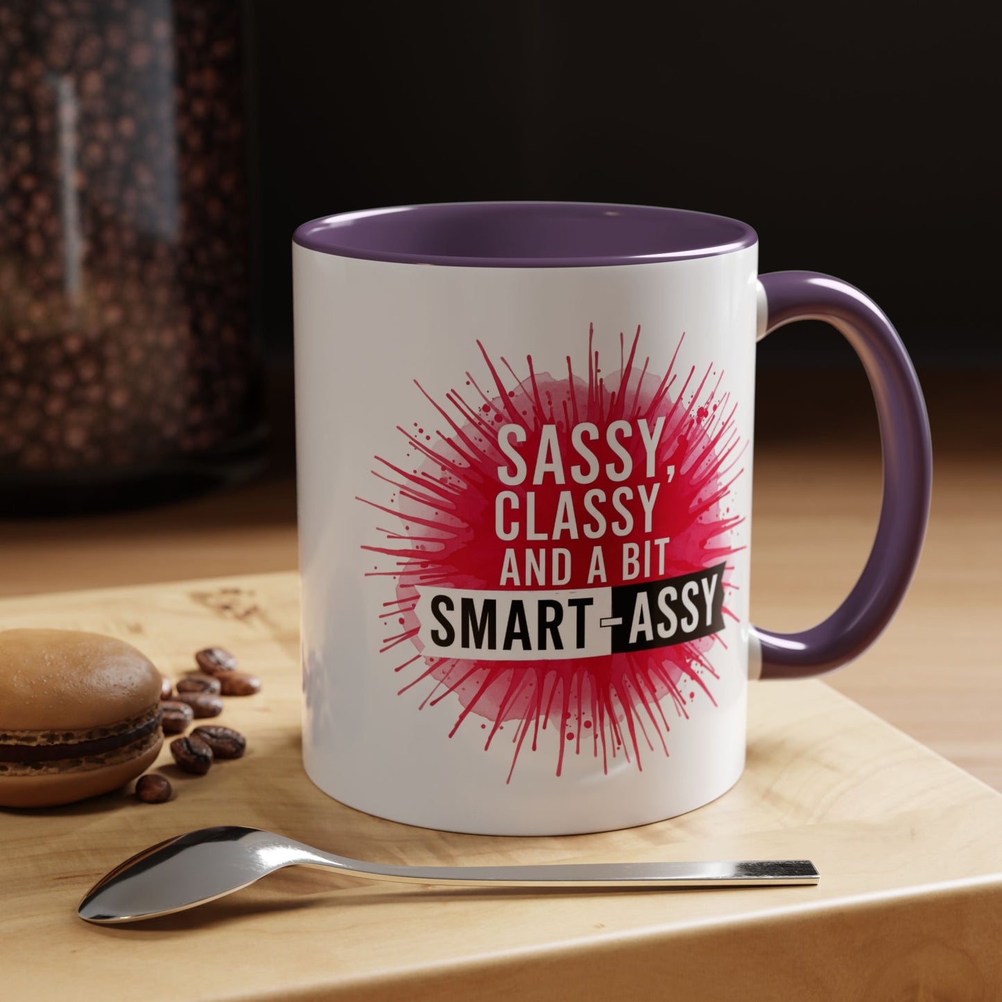 Sassy Classy Smart-Assy Accent Coffee Mug — Funny Pink Splash Tea Cup (11/15oz)