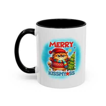 Merry Kissmyass Cat Coffee Mug — Funny Christmas Accent Mug (11/15oz)