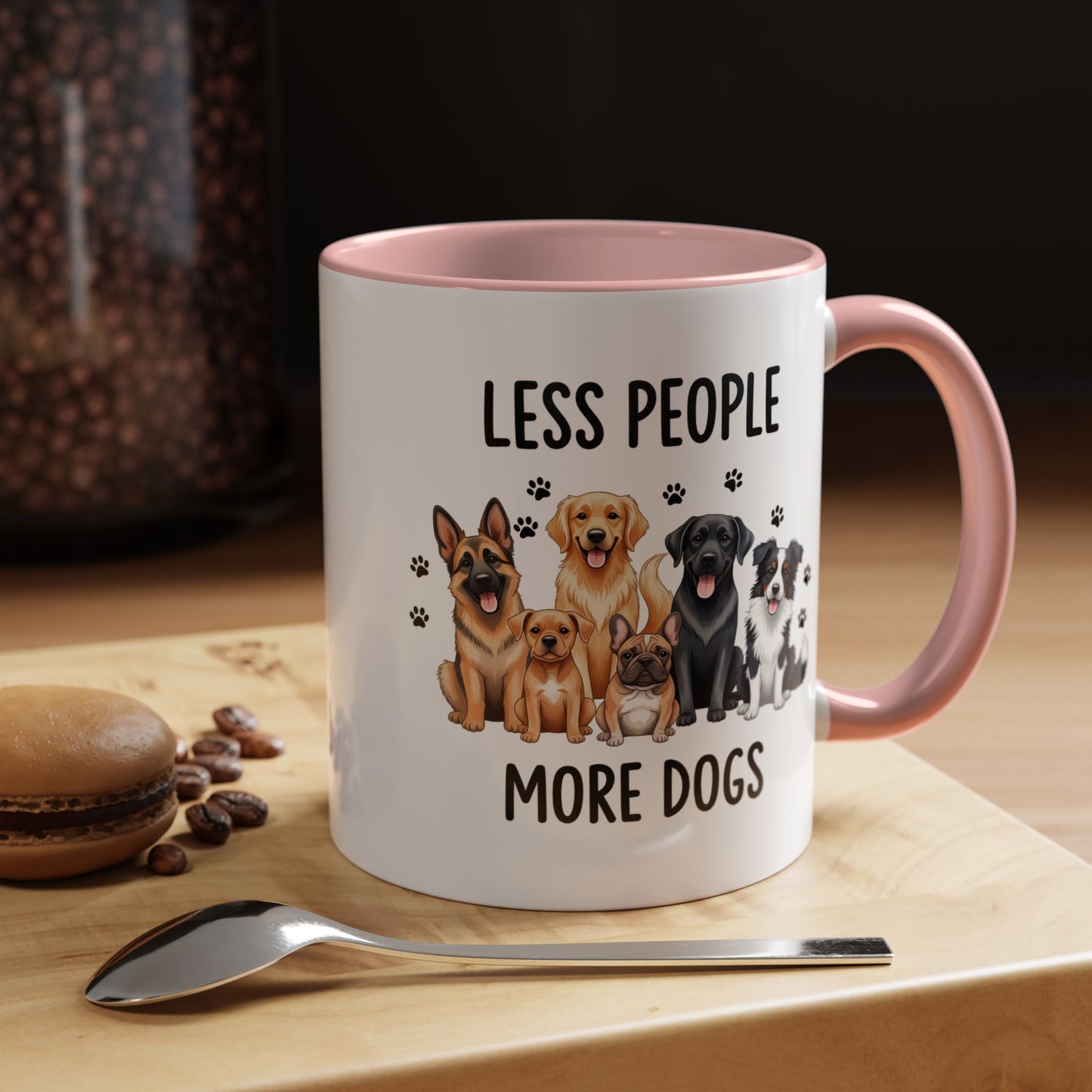 Less People More Dogs Accent Coffee Mug — Cute Multi-Breed Dog Lover Tea Mug (11/15 oz)