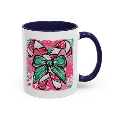 Candy Cane Bow Coffee Mug — Festive Holiday Accent Mug (11/15oz)