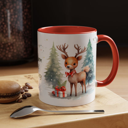 Warm & Cozy Christmas Accent Coffee Mug — Festive Santa, Reindeer & Pine Tree Holiday Drinkware