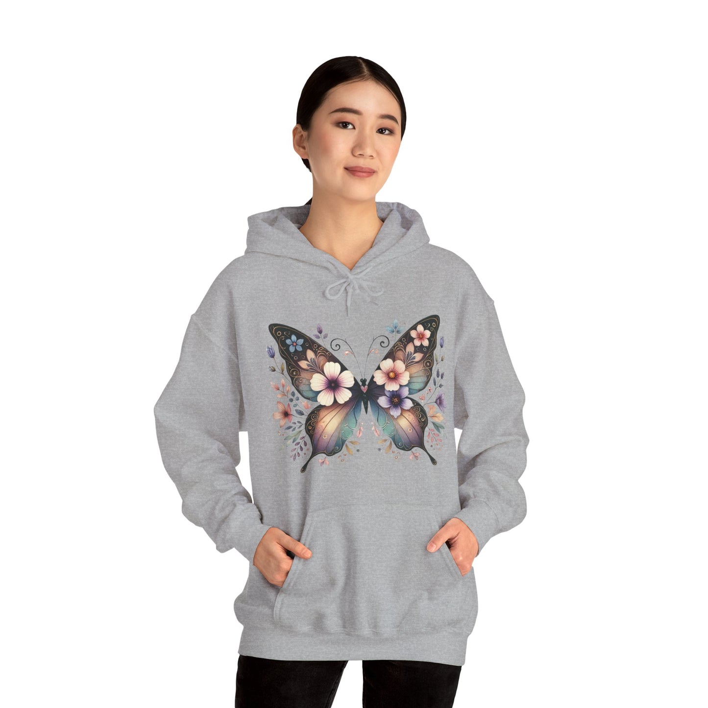 Butterfly Floral Hoodie — Women's Boho Butterfly Sweatshirt