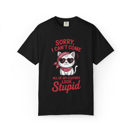 Funny Cat Women T-Shirt – Sorry I Can’t Come All My Clothes Look Stupid