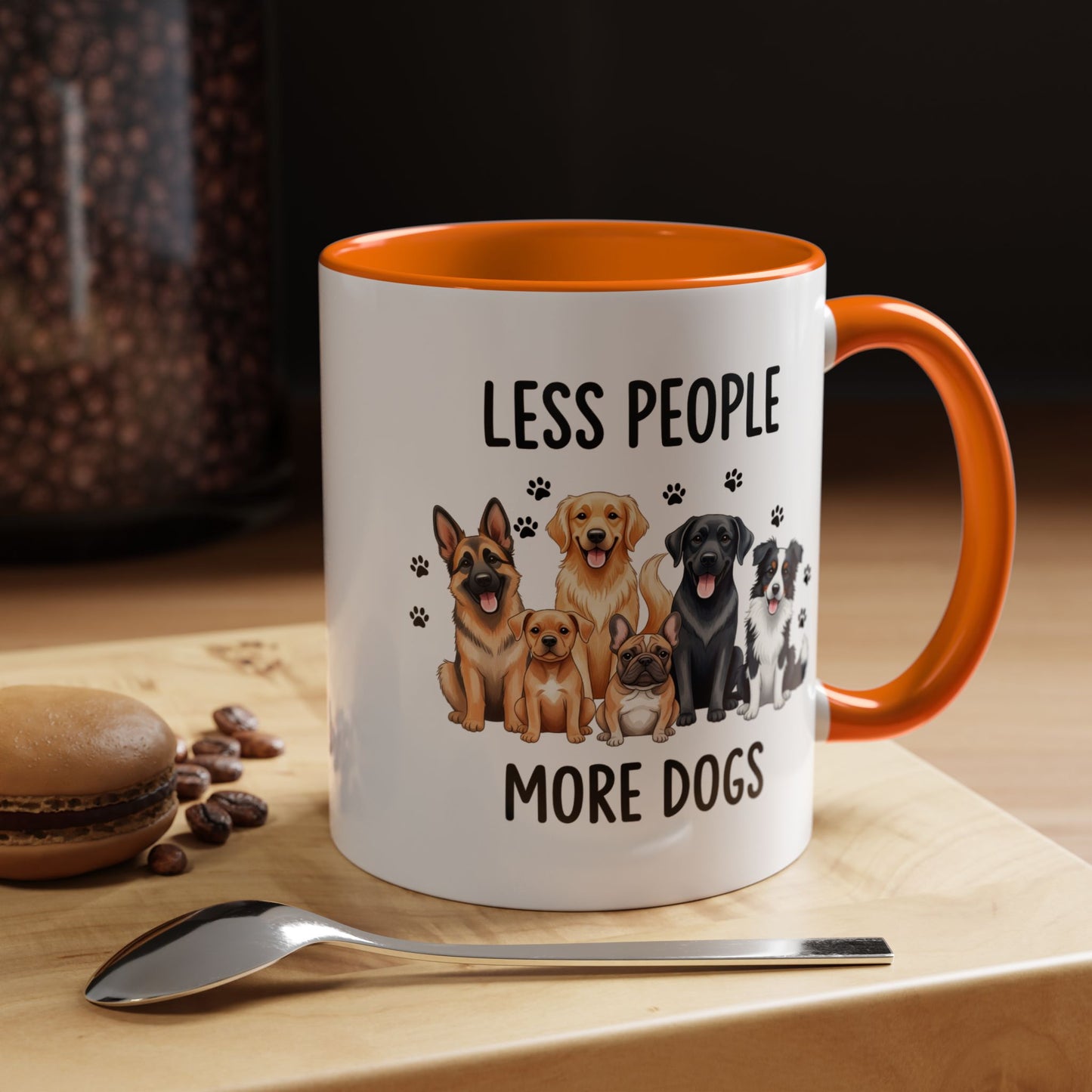 Less People More Dogs Accent Coffee Mug — Cute Multi-Breed Dog Lover Tea Mug (11/15 oz)