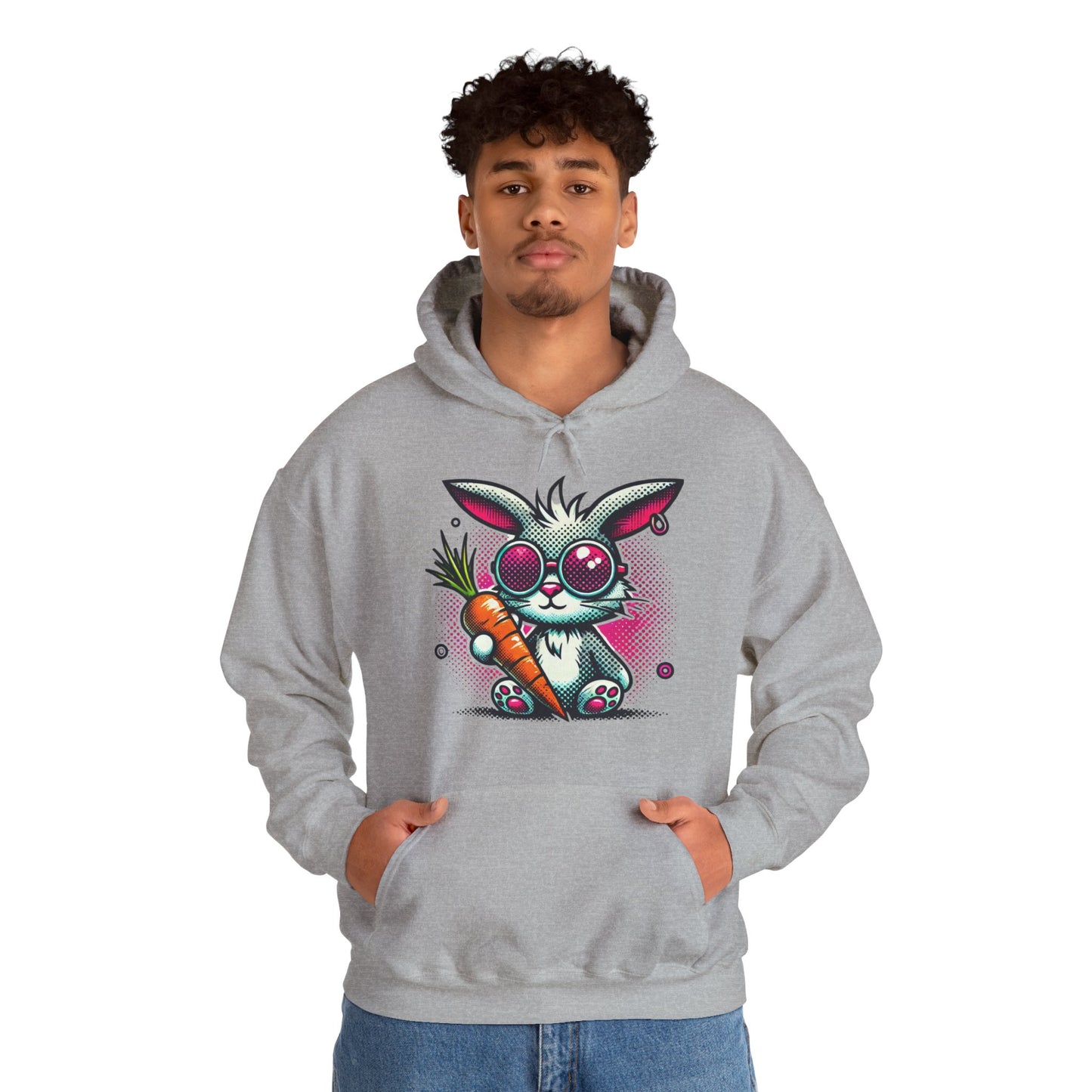 Bunny With Carrot Hoodie – Cute Neon Bunny Graphic Sweatshirt