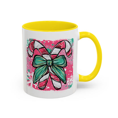 Candy Cane Bow Coffee Mug — Festive Holiday Accent Mug (11/15oz)