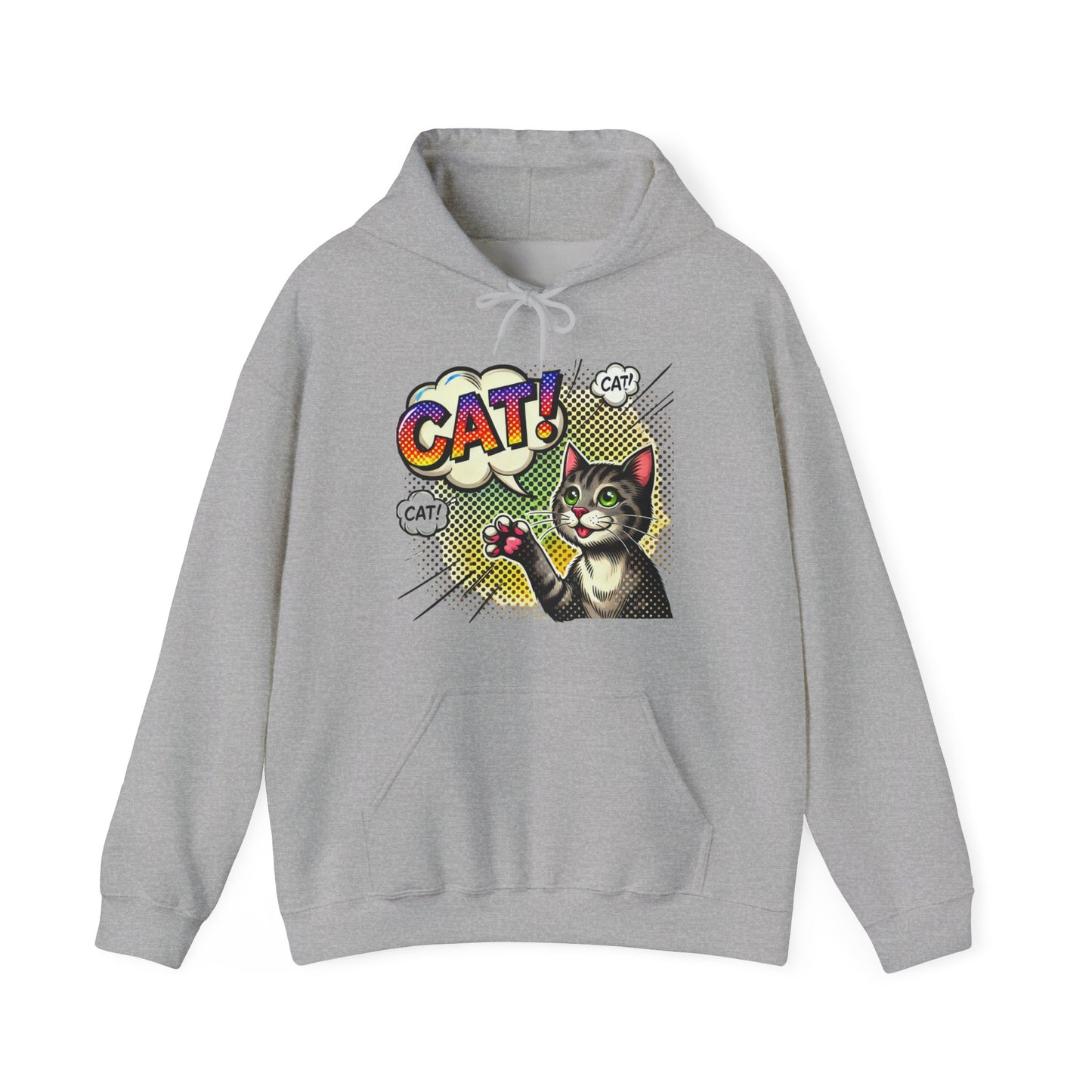 Cat! Pop Art Hoodie — Retro Comic Cat Graphic Sweatshirt