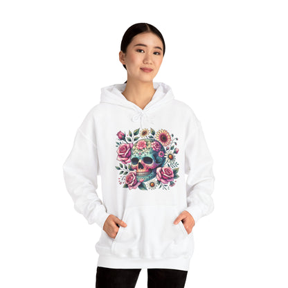 Floral Sugar Skull Hoodie — Day of the Dead Skull & Roses Pullover