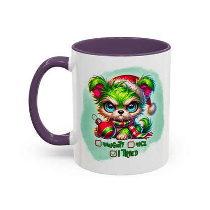 Christmas Bear Accent Coffee Mug — Cute Naughty or Nice Holiday 11/15oz