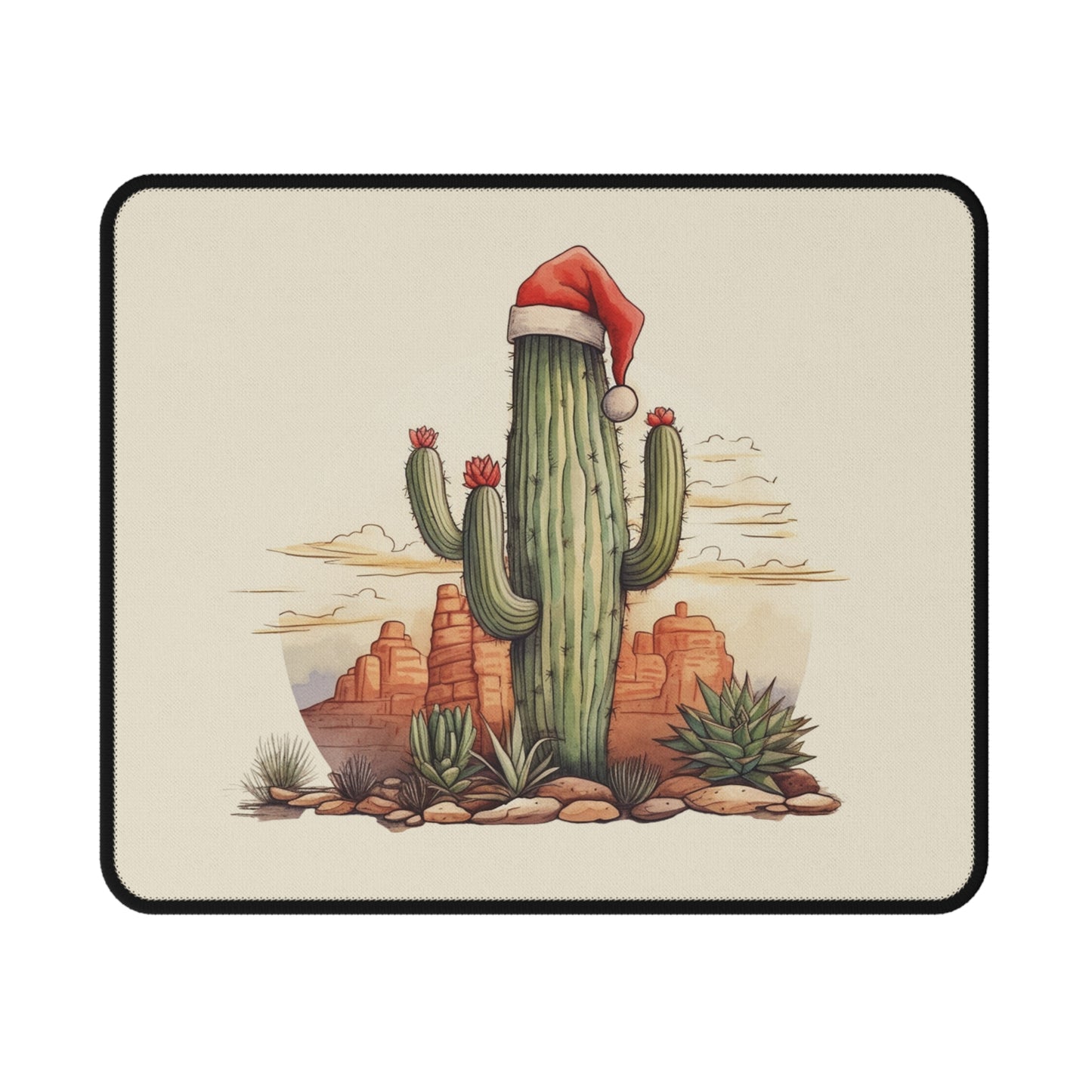 Christmas Cactus Mouse Pad - Festive Saguaro Non-Slip Gaming Pad