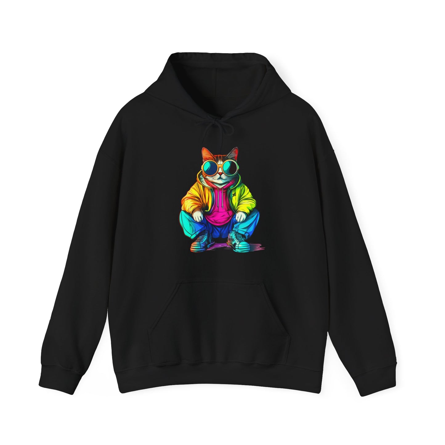 Colorful Retro Cat Hoodie — Vibrant Sunglasses Cat Pullover