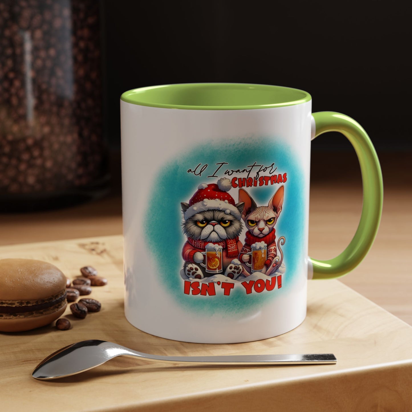 Funny Christmas Cat Coffee Mug — All I Want for Christmas Isn't You Accent Mug