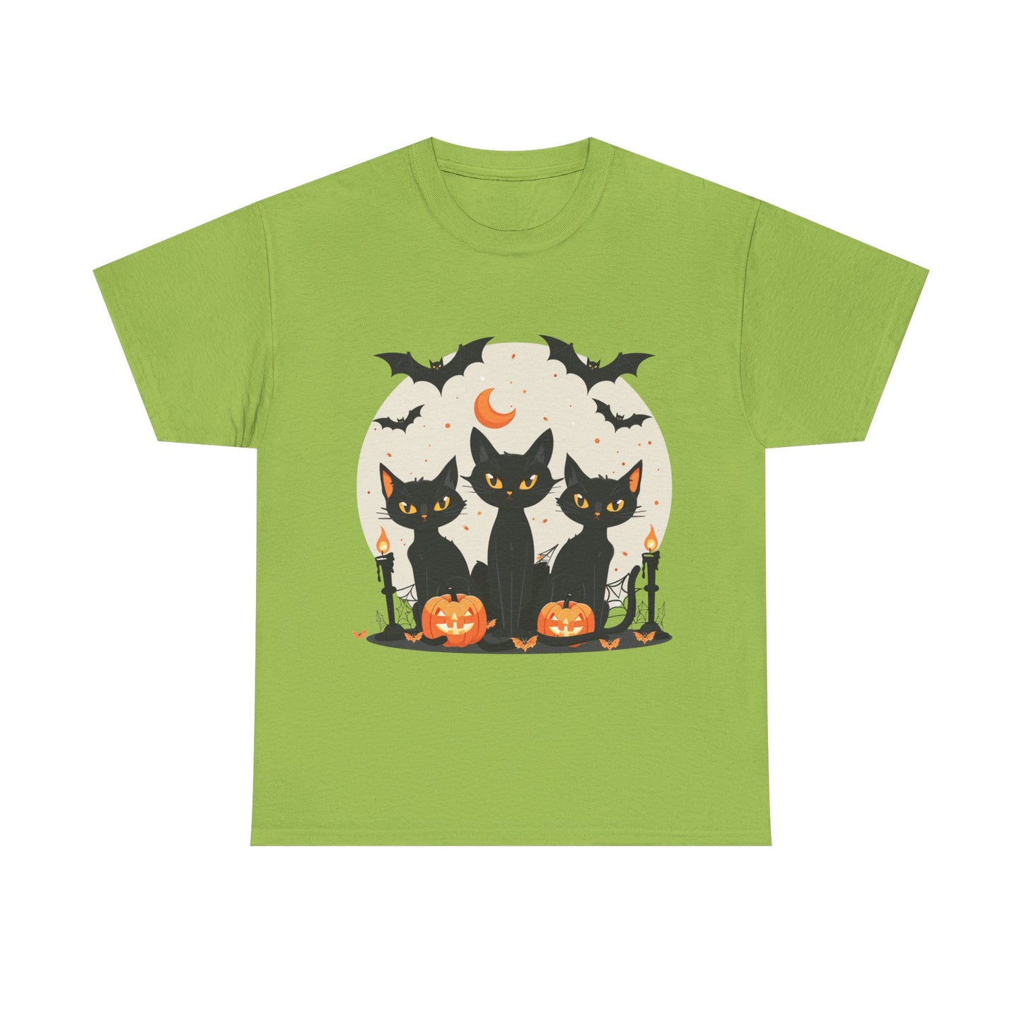 Halloween Black Cat T-Shirt – Cute Spooky Cats with Pumpkins & Bats Print