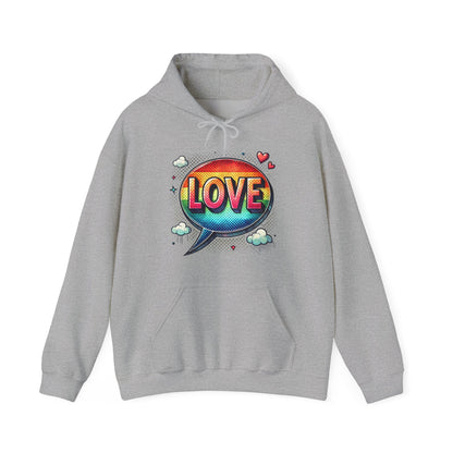 Love Speech Bubble Hoodie — Retro Rainbow Graphic Pullover