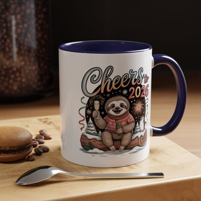 Cheers to 2026 Sloth New Year Mug – Cute Celebration Coffee Cup