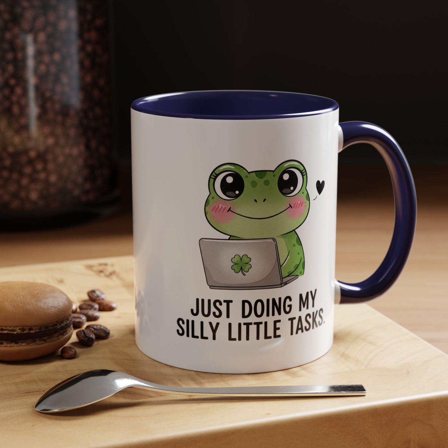 Cute Frog Coffee Mug — "Just Doing My Silly Little Tasks" Accent Mug